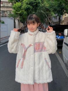 仿兔毛皮草羊羔绒外套女2025冬季学生加绒加厚设计感小众棉服大衣
