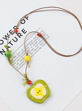 景德镇陶瓷苹果切片小清新夏天出游项链锁骨链配饰搭配直播货源