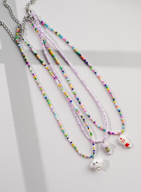 景德镇彩色米珠项链女云朵吊坠锁骨链女可爱清新ins风卡通饰品