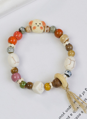 景德镇陶瓷手串落日余晖新中式手工饰品陶瓷手链学生礼物摆摊饰品