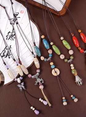 新款高级感陶瓷项链不掉色女轻奢小众秋冬毛衣项链女跨境饰品直销