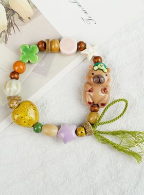 厂家直销夜市摆摊景德镇陶瓷手链手绳女串珠猫咪彩绳小饰品