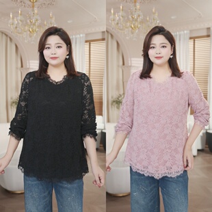 新款 时尚 衣长69 现货仅上衣 上衣 春季 女装 PWD33439 蕾丝大码