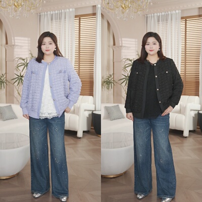 PWD33413【现货仅外套】春季新款法式小香风大码女装【衣长68】