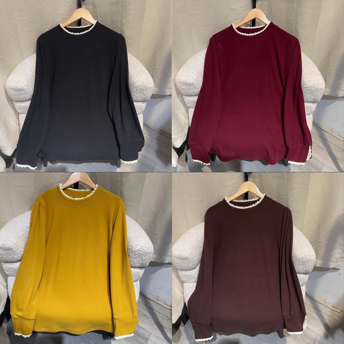 PWD33381【现货仅上衣】秋冬季简约百搭花边领大码女装【衣长68】,女装/女士精品,大码内搭,淘宝优惠券,粉丝福利购,淘宝优惠卷