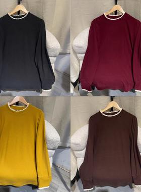 PWD33381【现货仅上衣】秋冬季简约百搭花边领大码女装【衣长68】