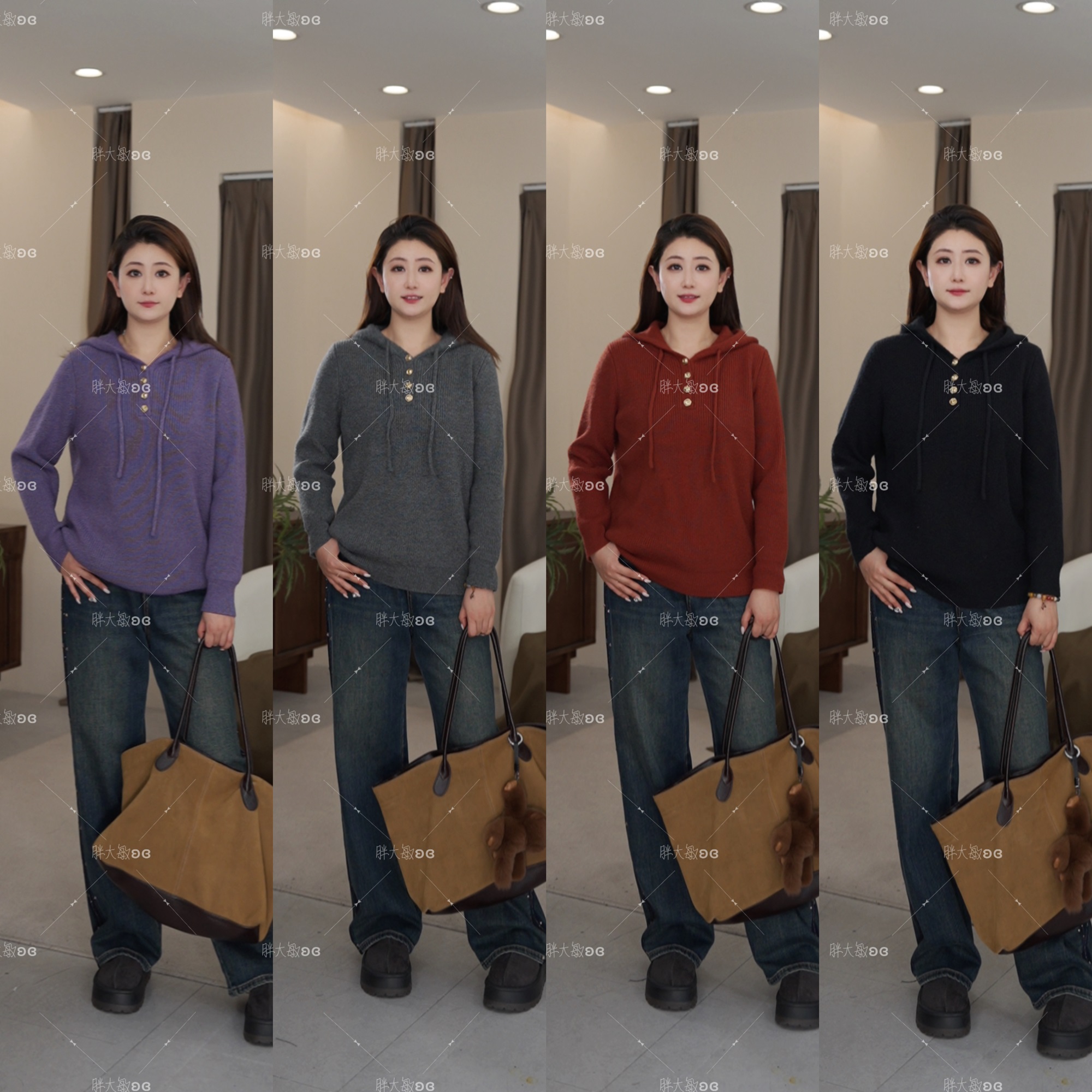 【上新】冬季毛衣PDM22650新款正肩显瘦休闲慵懒风连帽大码女装毛