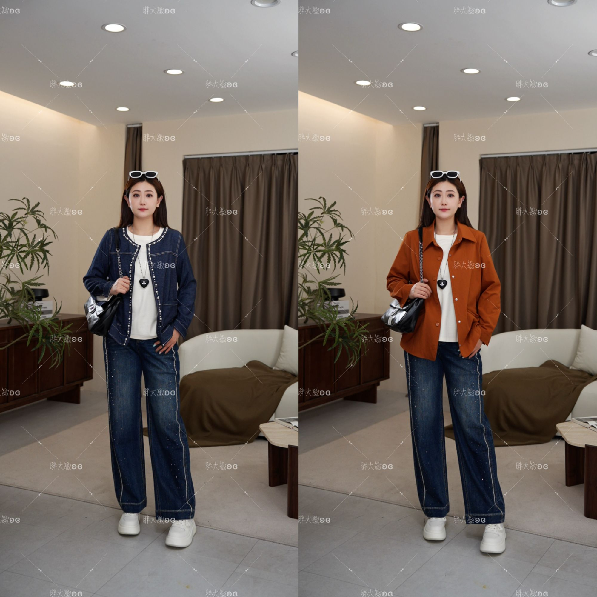 【秋款上新】PDM22522秋季新款复古显瘦时尚直筒烫钻大码女装牛仔