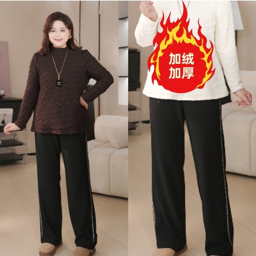 PWD33401【现货仅裤子】加绒加厚烫钻大码女装休闲裤【裤长102】