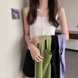 方领针织小吊带背心女2025夏新款外穿内搭短款白色冰丝打底衫上衣
