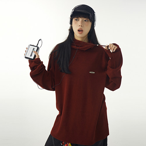 DBSC冬季安可拉红极简连帽套头长袖打底上衣男女同款