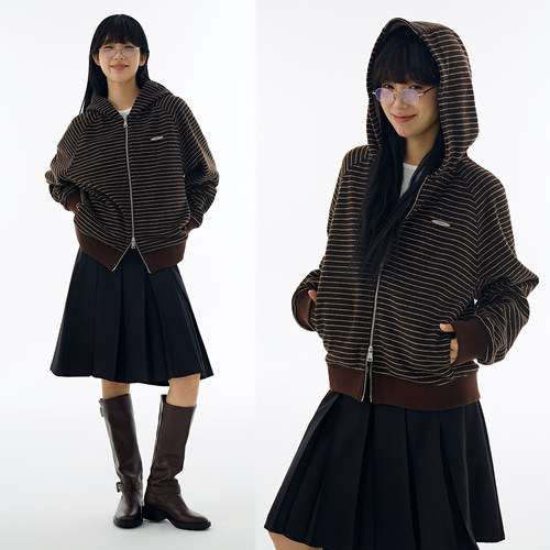 DBSC美式复古条纹连帽加绒卫衣