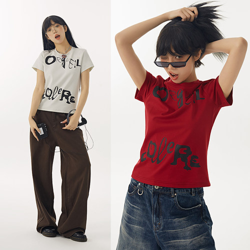 DBSC夏季美式复古显瘦正肩短袖