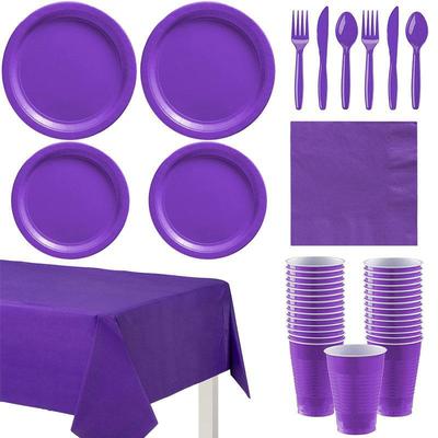 Purple Solid Color Party Set Disposable Plastic Plate Cup跨