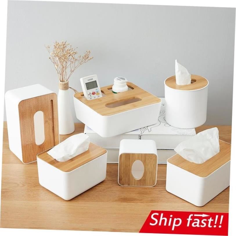 tissue box room paper storage napkin holder  收纳竹盖纸巾盒