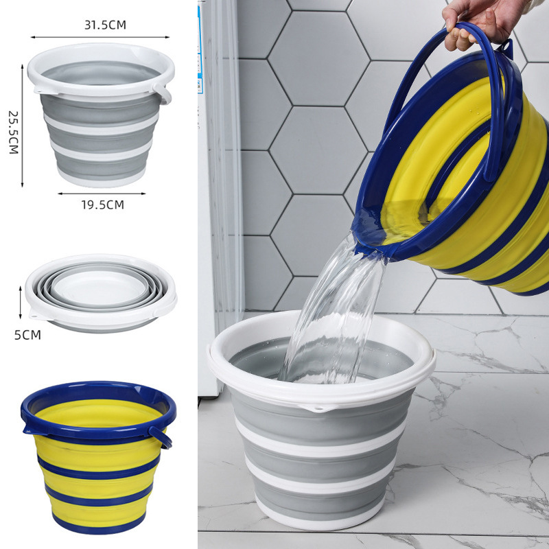 New 10L Folding Silicone Water Bucket Portable Camping跨境专