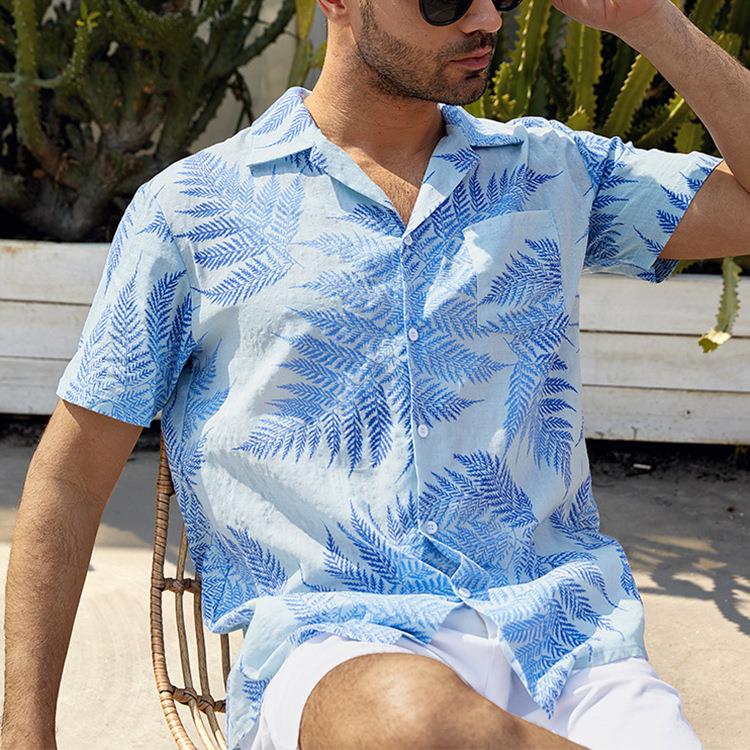 Summer men's casual loose beach wear maple leaf print shirt