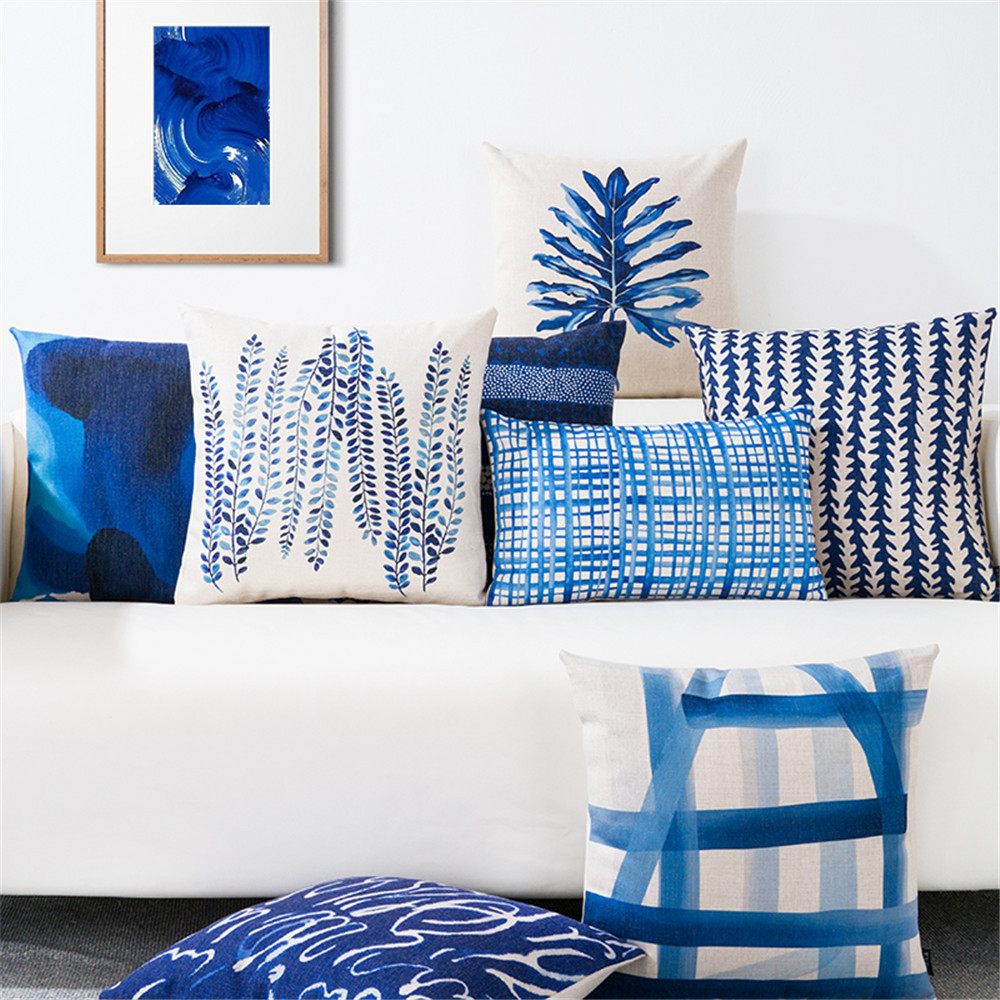 Nordic Style Decorative Throw Pillow Case Blue Geometric
