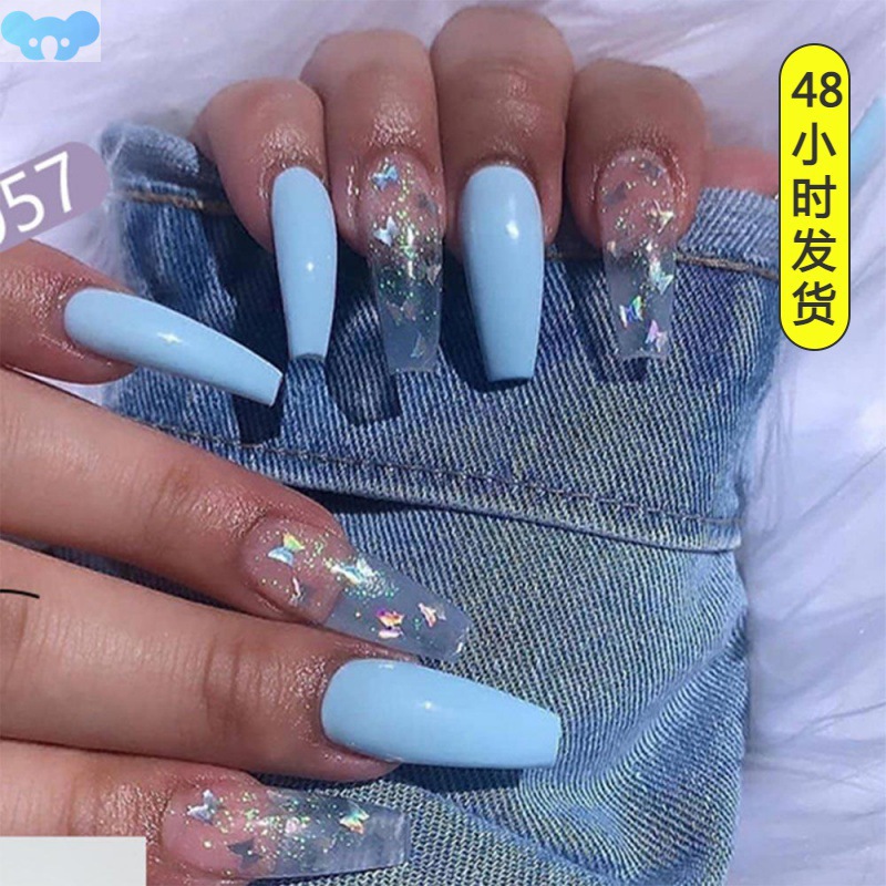 Fake nails overhead with glue coffin artificial nails tips w