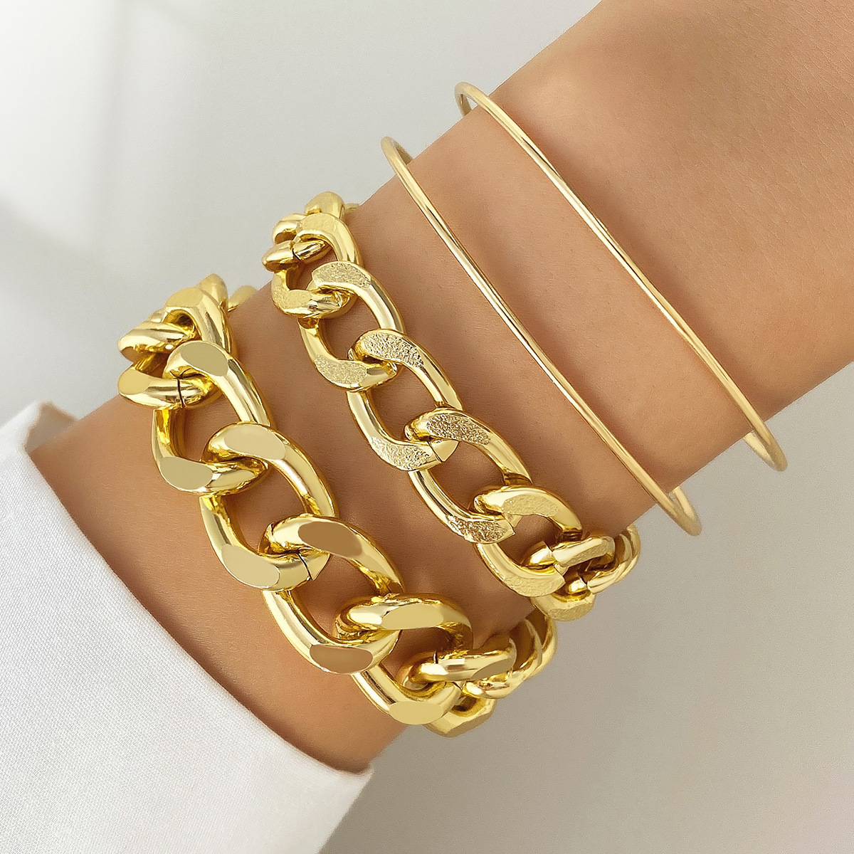 Cool Punk Gold Thick Chains Bracelet Bangles Sets for Women