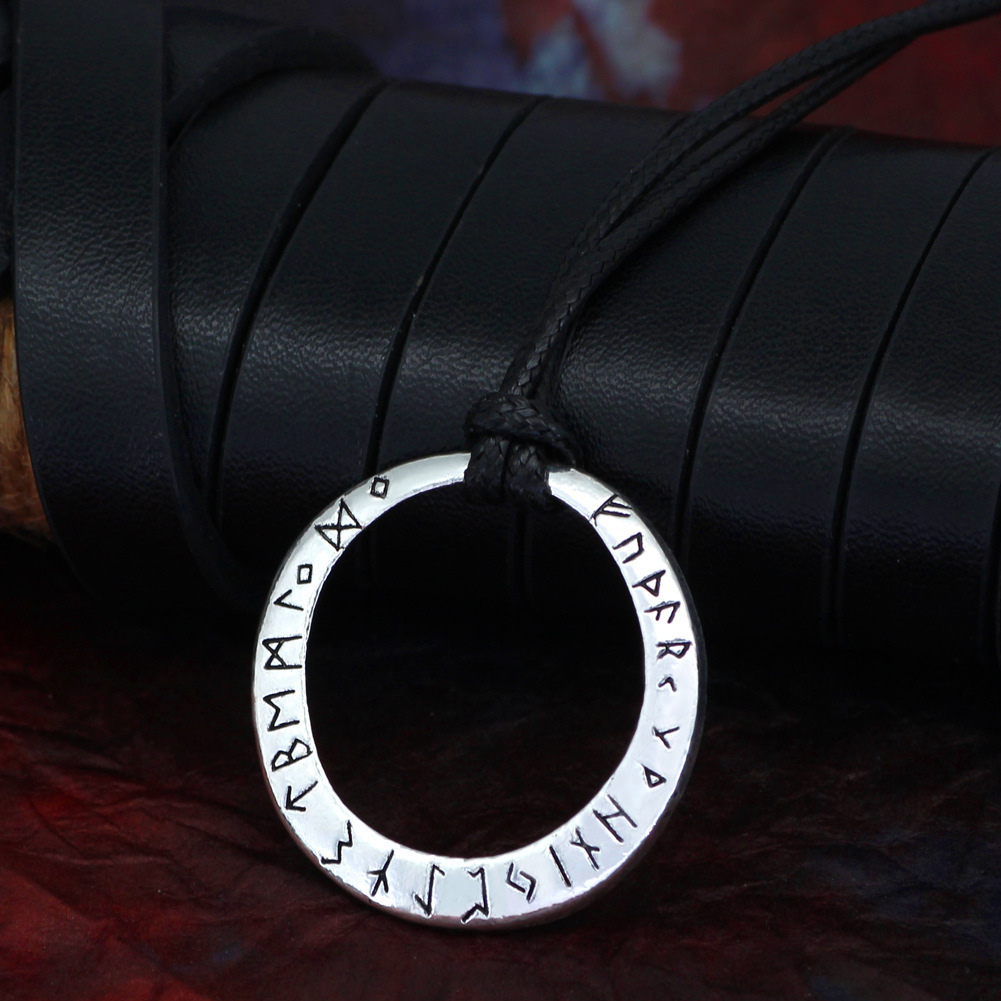 Viking Rune Necklace, Norse Runic Elder Futhark Ring Amulet