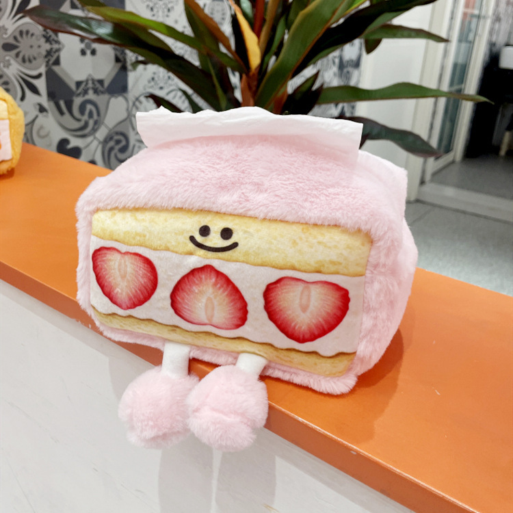 Cat Fan Tissue Box Strawberry Plush Desktop Storage Bag