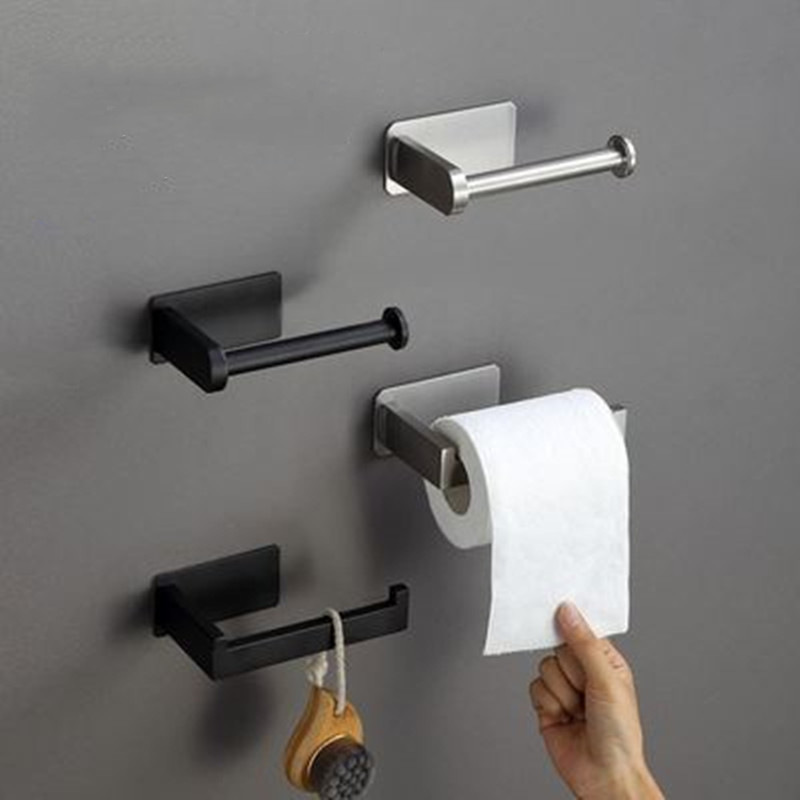 Matte Black Toilet Paper Holder no drill Tissue Roll Hanger