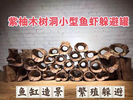 新品紫柚木树洞南美鼠鱼异形鱼灯鱼乌龟寄居蟹造景罐栖息躲避繁