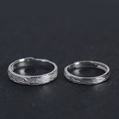 华年 纯银925拉丝极简开口青丝变白发情侣对戒指环光面复古小众