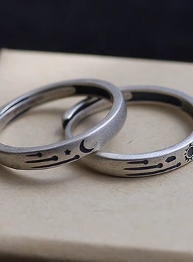 戒指纯银925国风复古情侣