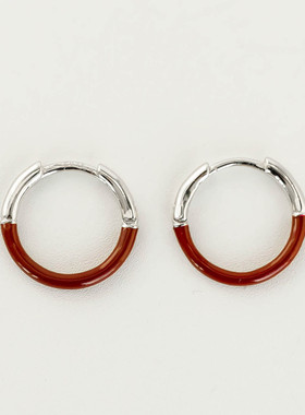 同尘 纯银925小众设计复古圆环耳钉红色银色耳环滴釉国风新年礼物