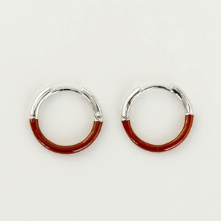 同尘 纯银925小众设计复古圆环耳钉红色银色耳环滴釉国风新年礼物