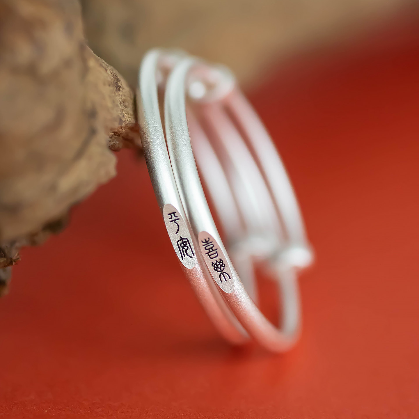 推拉古法宝宝纯银手镯999足银平安喜乐周岁礼小孩满月新中式 见欢