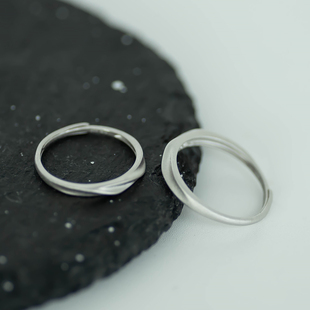 续念 足银999纯银戒指波浪磨砂情侣对戒小众时尚个性潮简约素圈