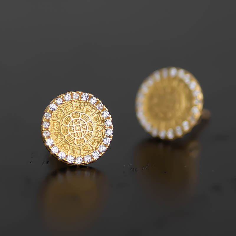 纯银925复古锆石男女双色耳钉