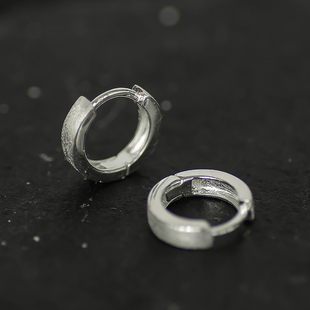 廊阔 纯银S925拉丝复古磨砂耳扣极简轻奢小众高级感耳钉素圈圆环