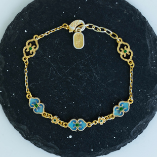 清平乐 高级感 足银9999描金珐琅彩如意平安喜乐手链国风新中式