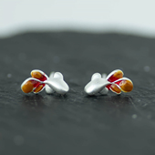 至清 文艺耳钉耳饰磨砂复古礼物 足银999珐琅彩锦鲤小鱼国风新中式