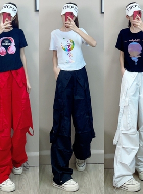 广场舞美式潮流复古工装裤休闲阔腿百搭宽松夏款显瘦男女同款薄款