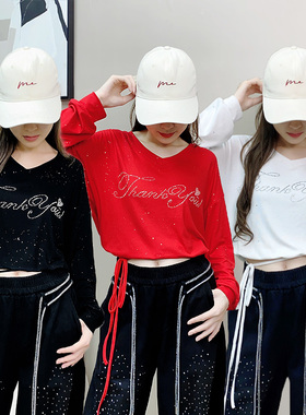 【宽松/洒金面料】秋季新款高弹莫代尔螺纹棉抽绳宽松时尚长袖新