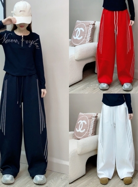 秋冬新款广场舞曳步舞跳舞裤子闪钻运动显瘦阔腿裤休闲裤时尚百搭