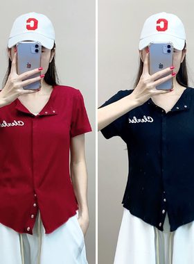 短袖新品2025年春夏季广场舞曳步舞修身两穿暗扣打底衫单件外上衣