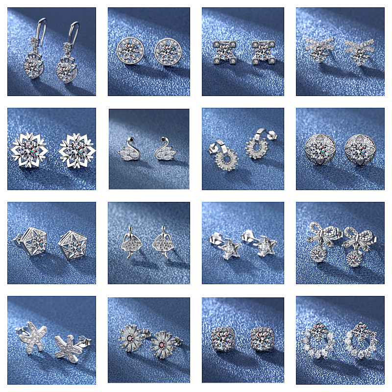 直播仿真镀白金钻石耳饰