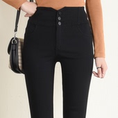 显瘦百搭紧身小脚裤 黑色打底裤 高腰铅笔裤 女薄绒韩版 秋冬2023新款