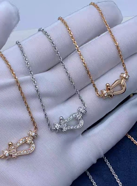 明星同款18k玫瑰金马蹄扣吊坠项链女轻奢麻花锁骨链送女友礼物