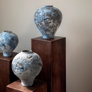 尤马马同款月球瓶新中式粗陶罐大肚花瓶客厅插花器侘寂风土陶罐