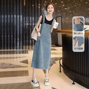 可爱少女学院风牛仔背带裙女夏2026新款韩系宽松休闲中长款连衣裙
