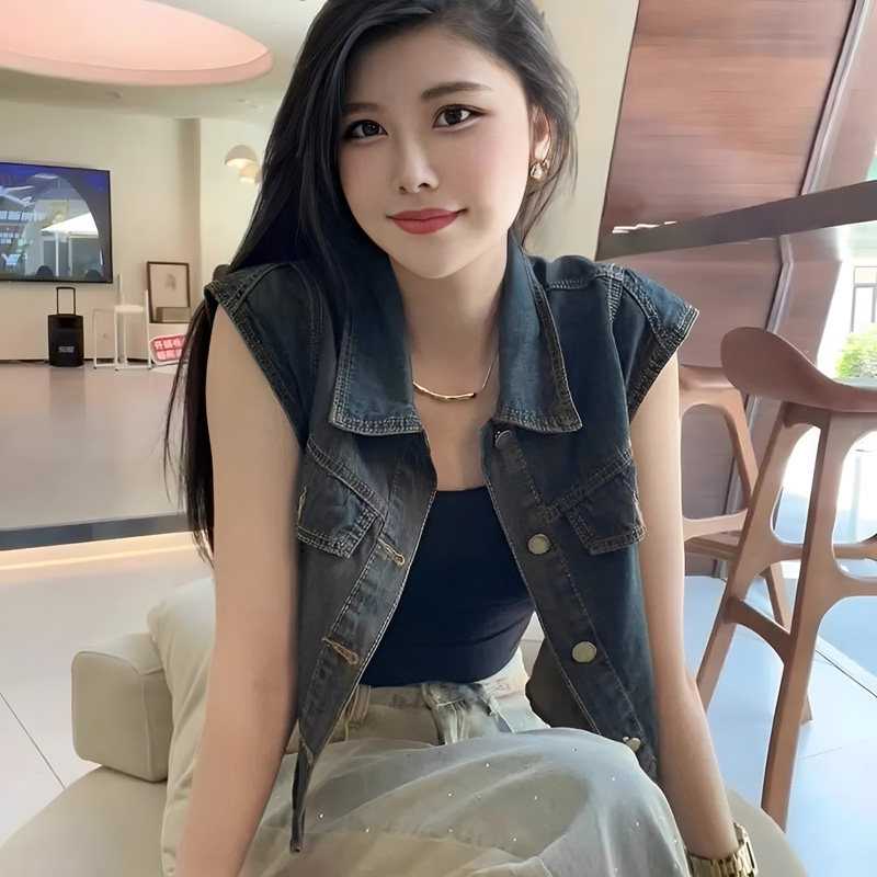 时尚气质飞飞袖牛仔马甲女