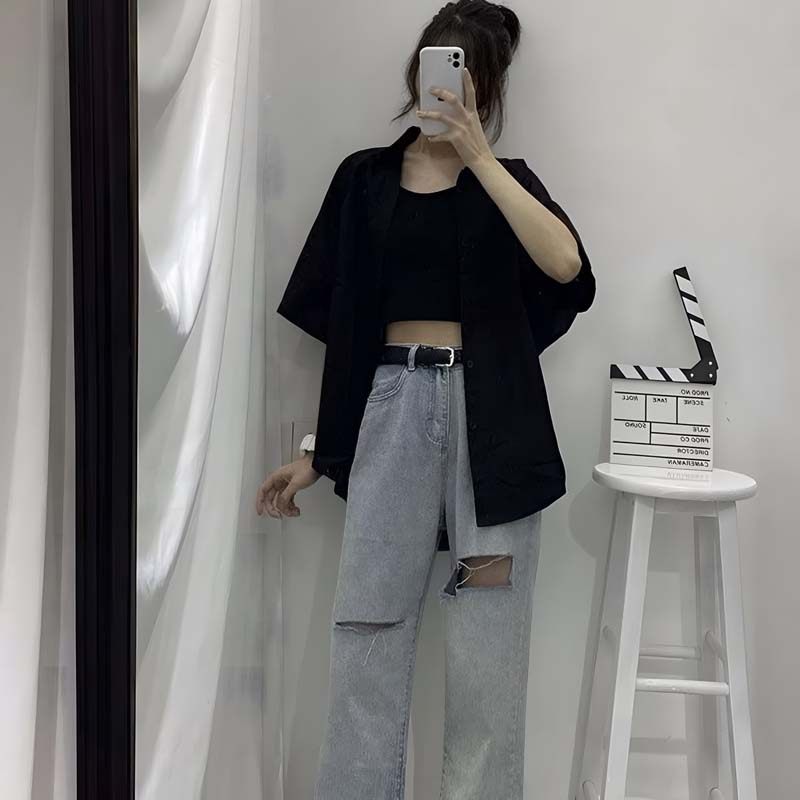 今年流行设计感穿搭衬衣女2026夏季新款宽松翻领短袖衬衫外套上衣