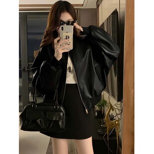 黑色小个子短款痞帅风PU皮衣外套女春秋新款甜酷风机车棒球服上衣